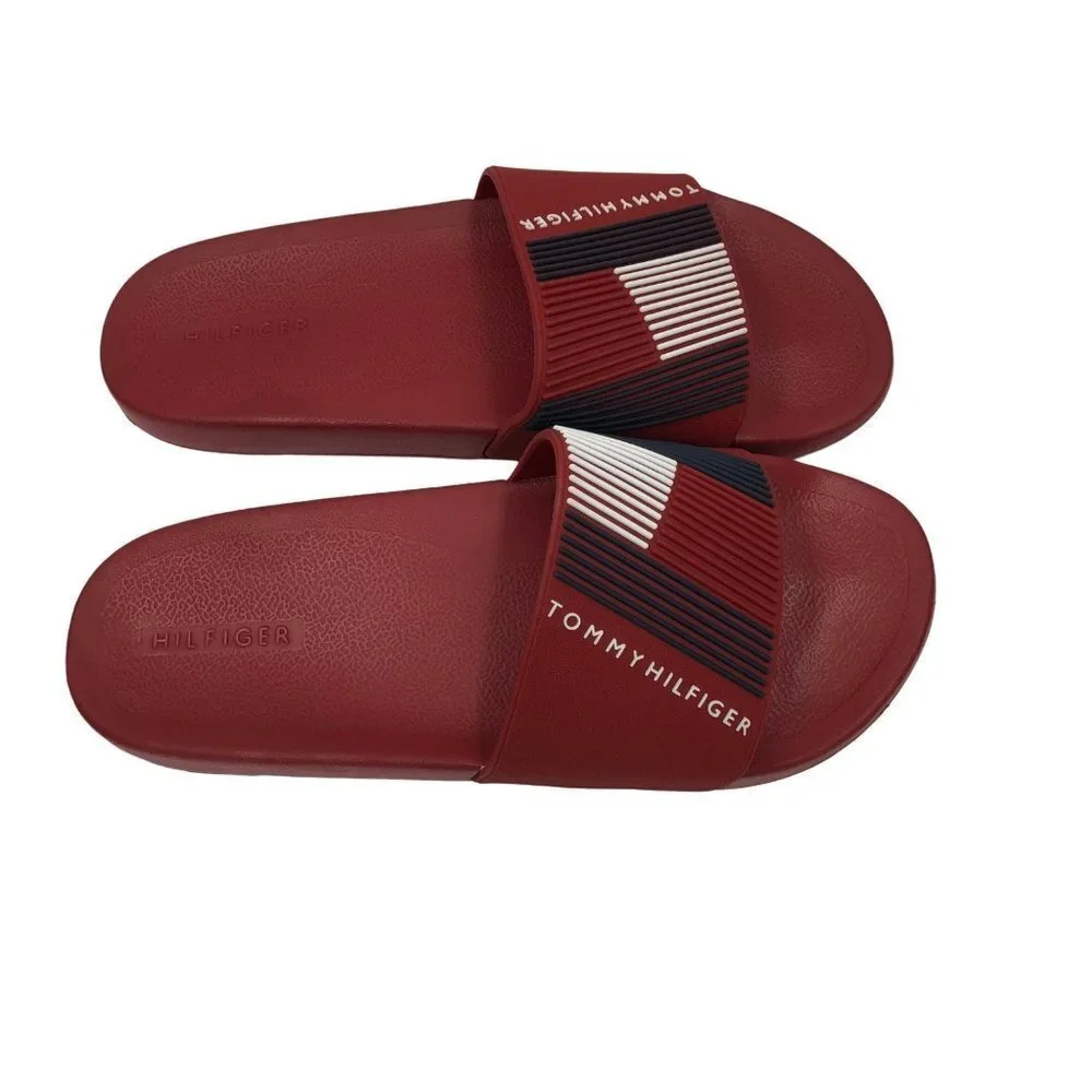 TOMMY HILFIGER MEN'S EDNOR RED SLIDE SANDALS SZ 10 NWT‎